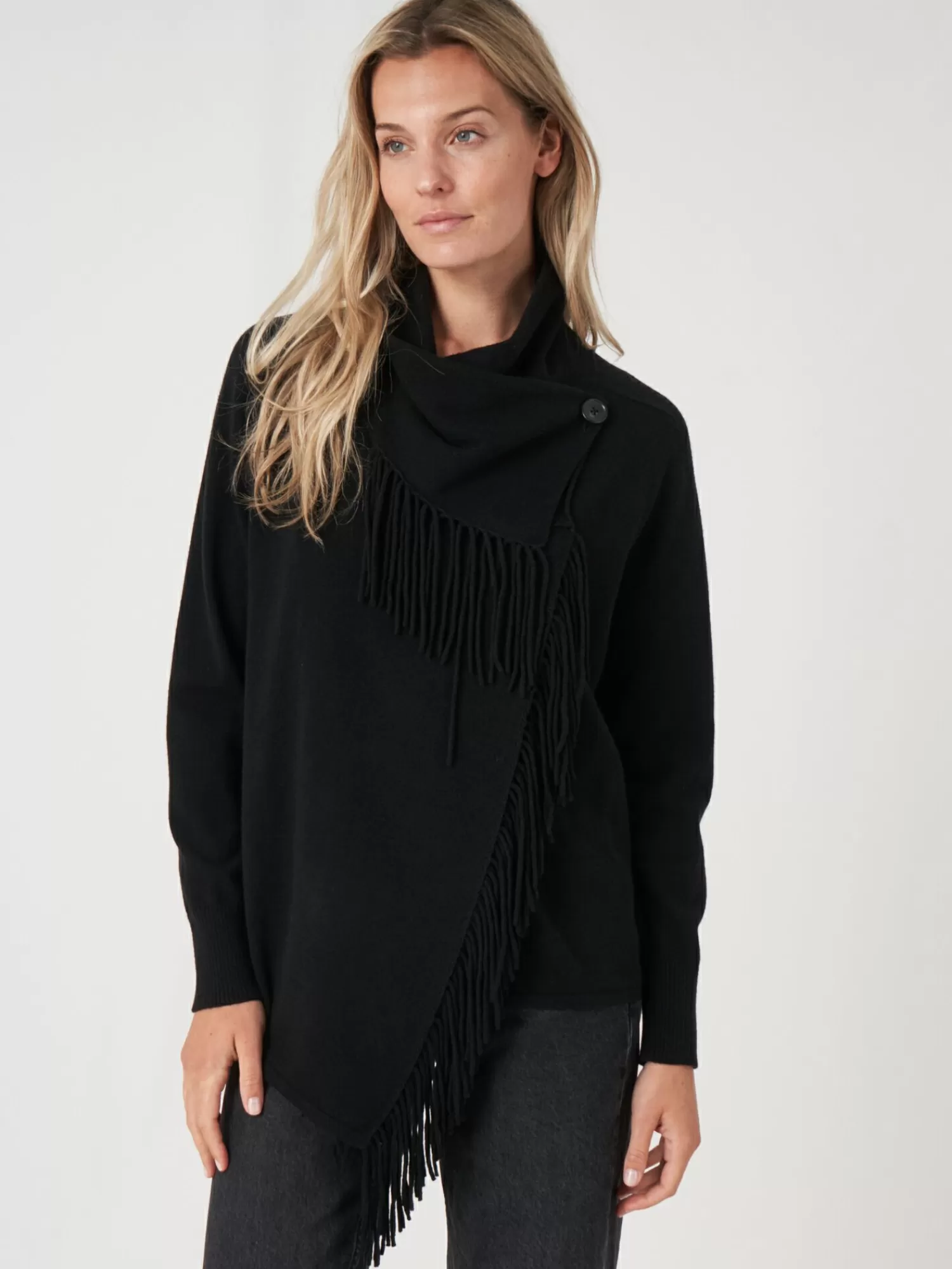 New Asymmetrisch Vest Met Franje Van Cashmere-Mix Dames Vesten