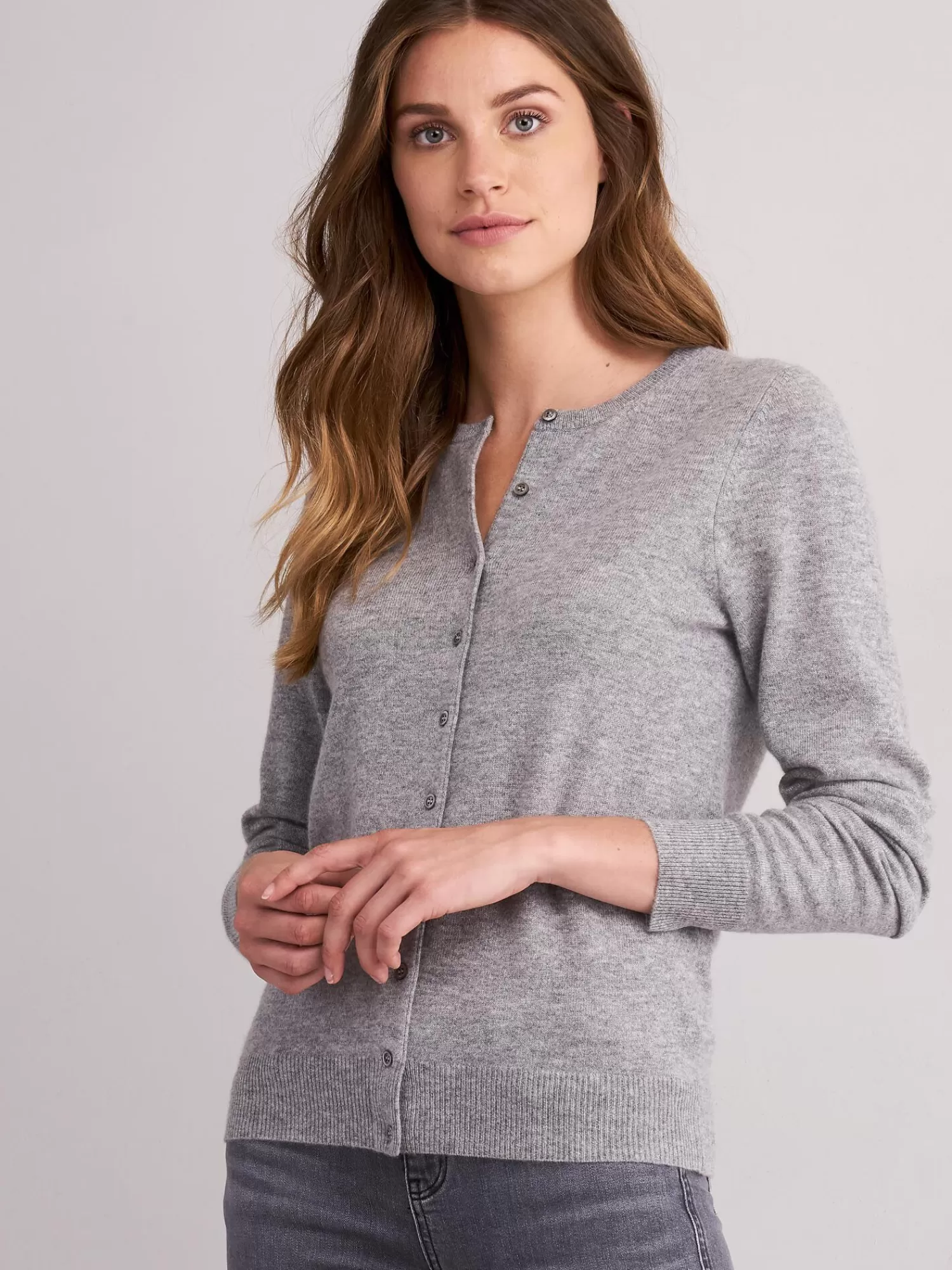 Sale Basic Cashmere Cardigan Met Ronde Hals Dames Vesten