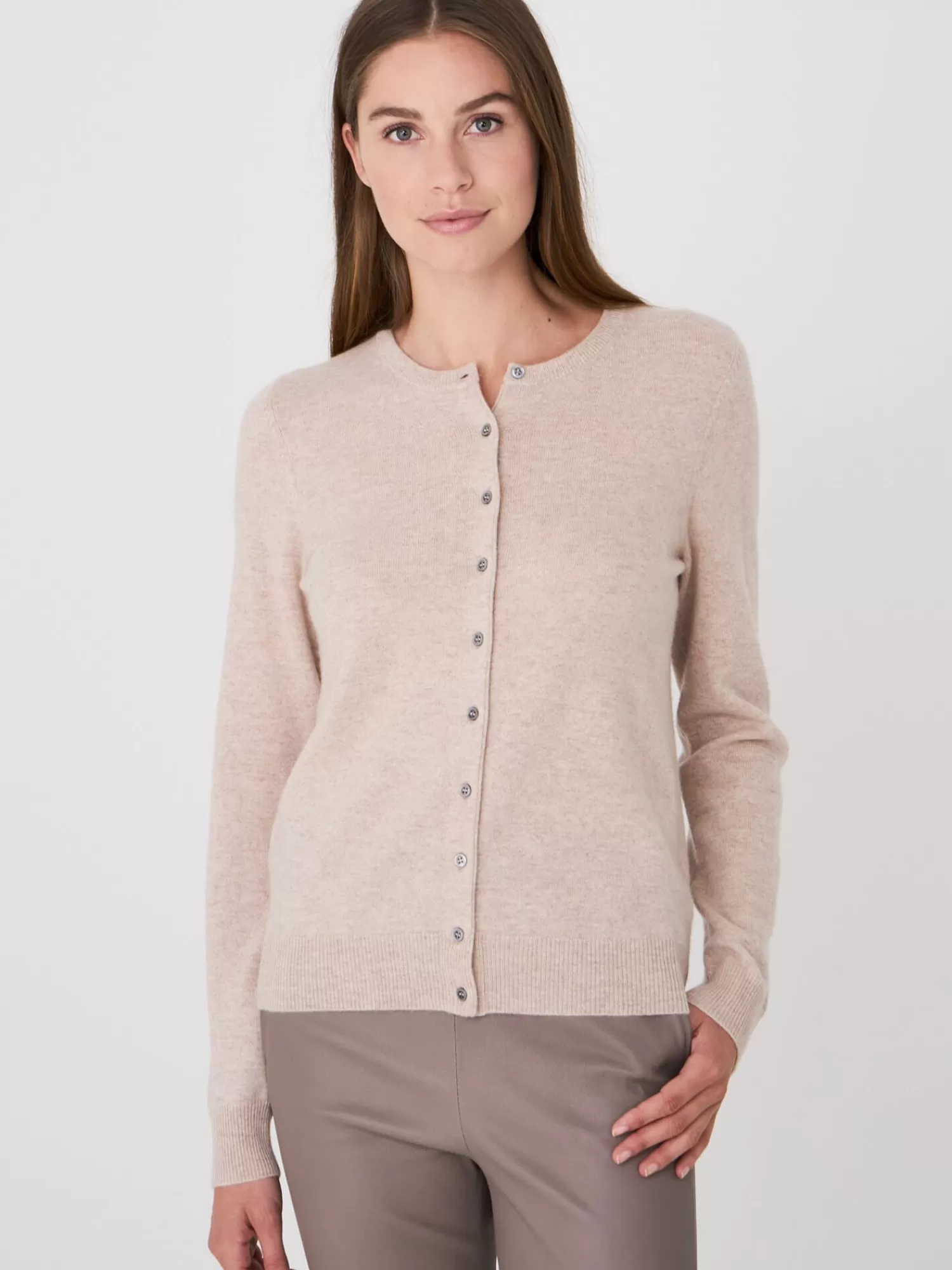 New Basic Cashmere Cardigan Met Ronde Hals Dames Vesten