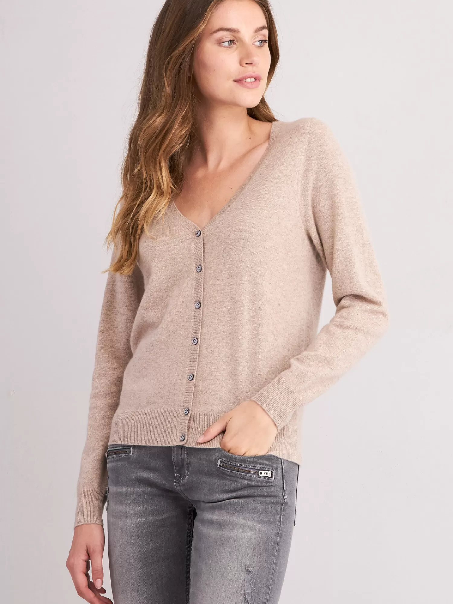 New Basic Cashmere Cardigan Met V-Hals Dames Vesten