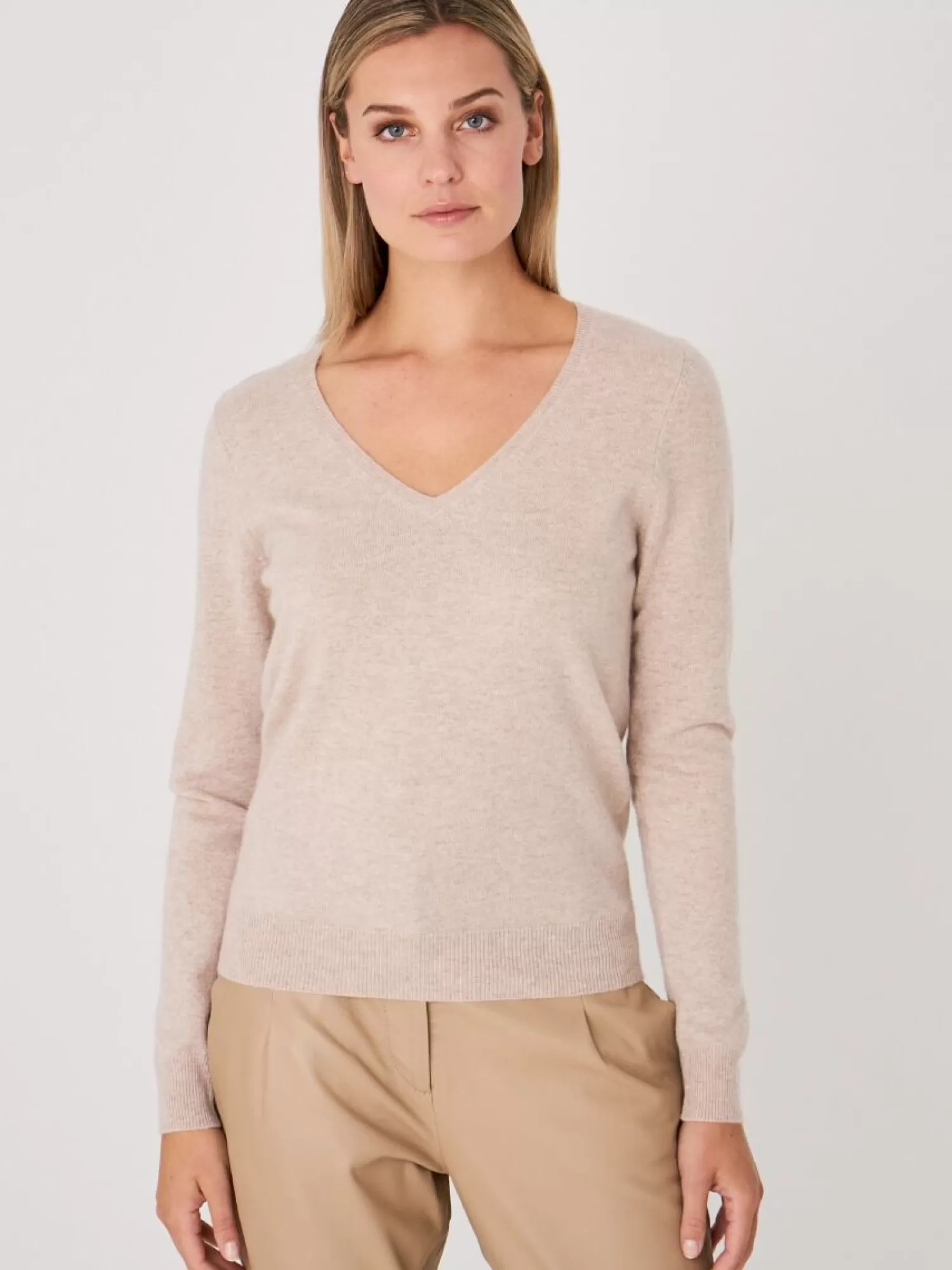 Cheap Basic Organisch Cashmere V-Hals Trui Dames Truien