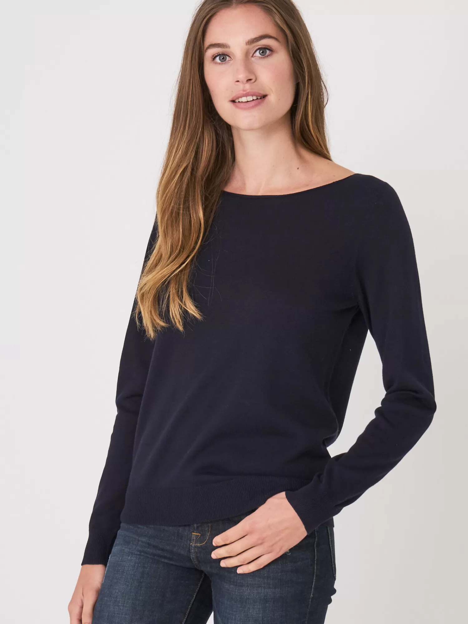 Shop Basic Trui Met Boothals Van Katoenmix Dames Truien