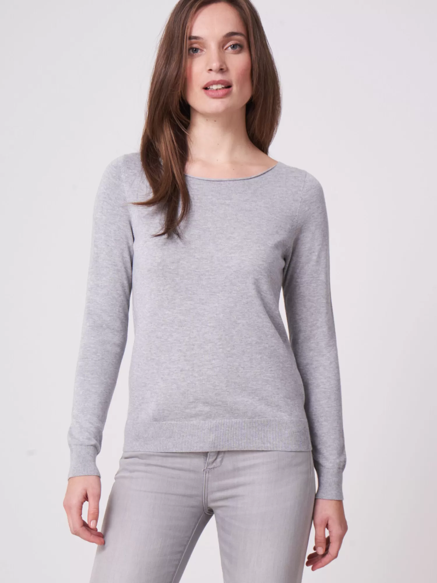 Clearance Basic Trui Met Boothals Van Katoenmix Dames Truien