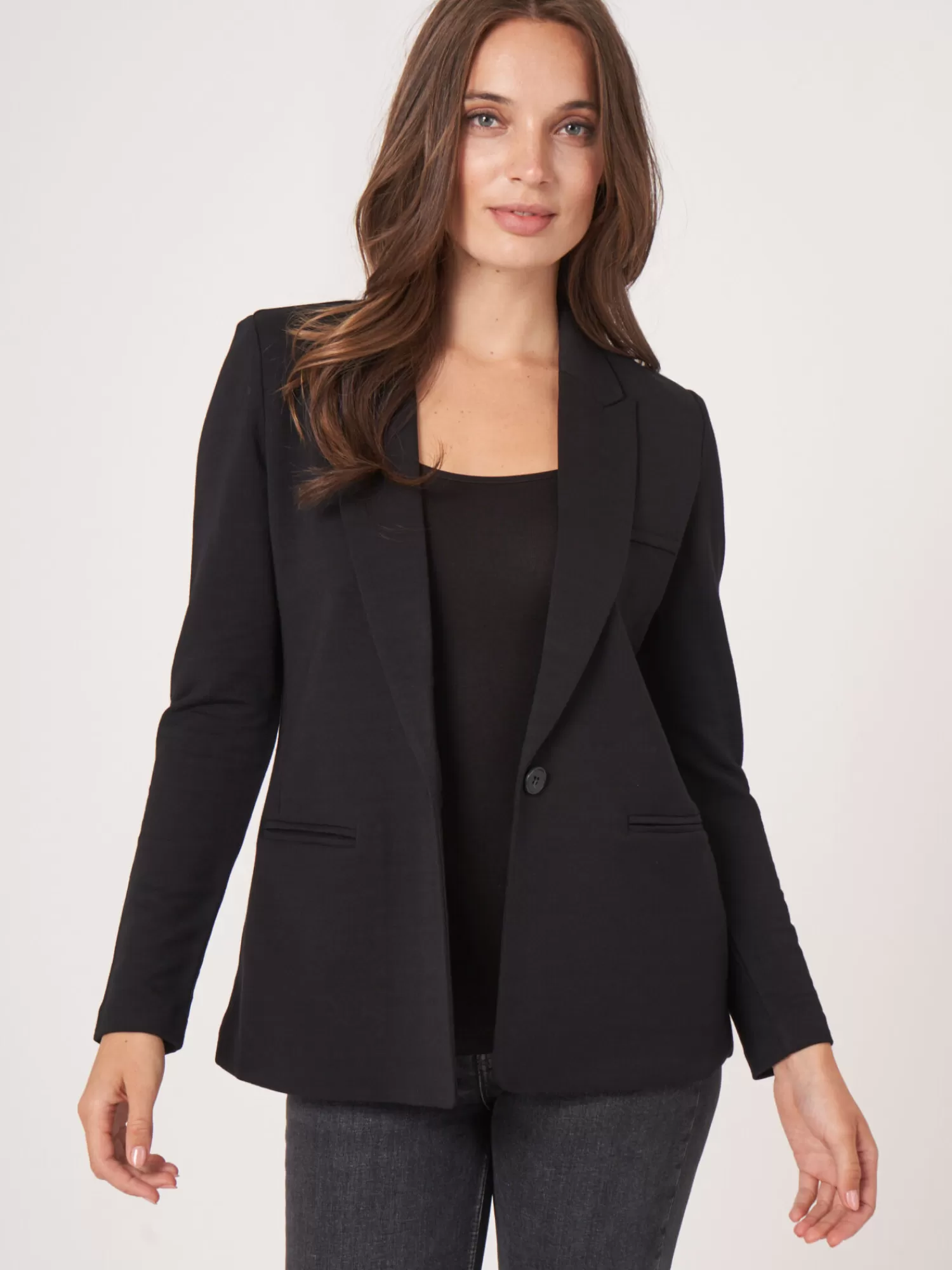 Hot Blazer Van Sweatshirtstof Middellang Dames Jassen & Blazers