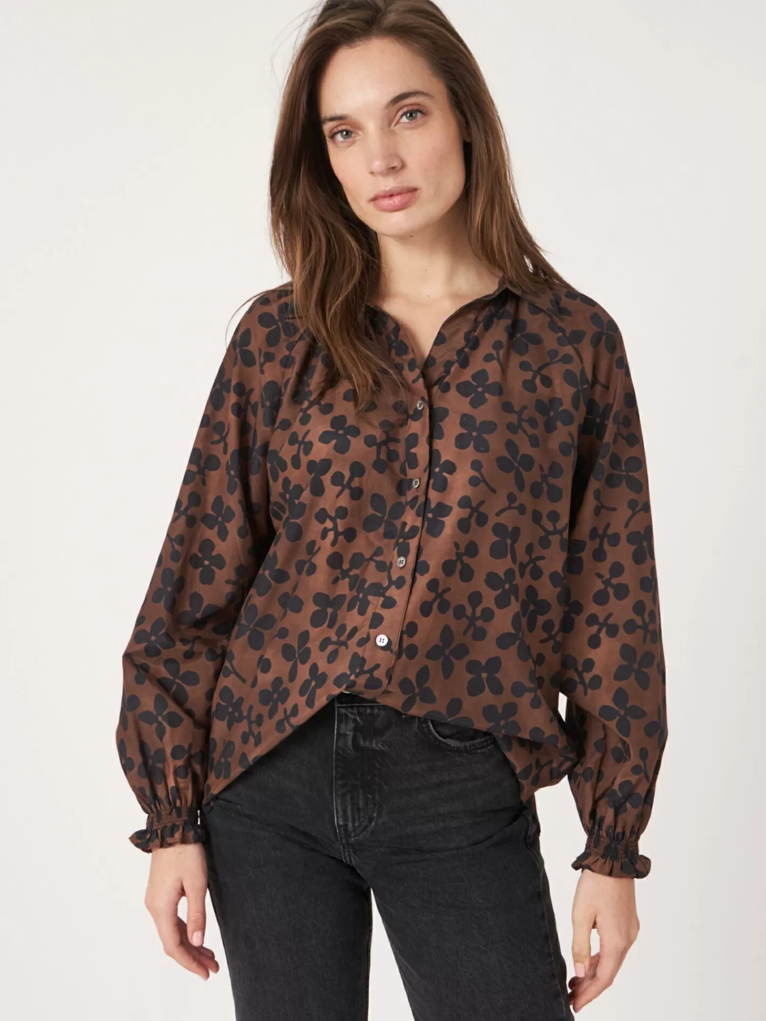 Best Blouse Met Bloemenprint Van Katoen-Zijde-Mix Dames Blouses