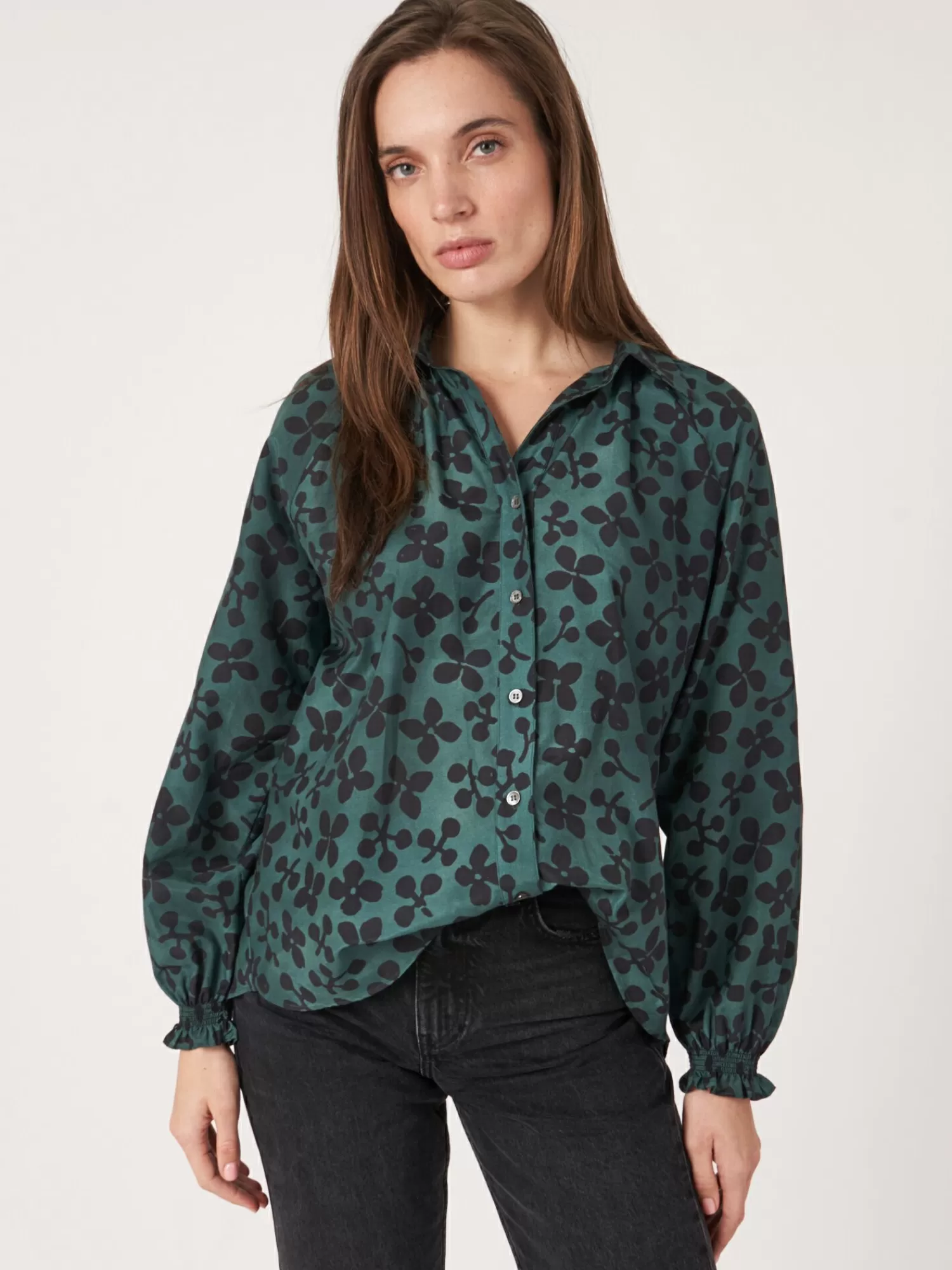 Online Blouse Met Bloemenprint Van Katoen-Zijde-Mix Dames Blouses