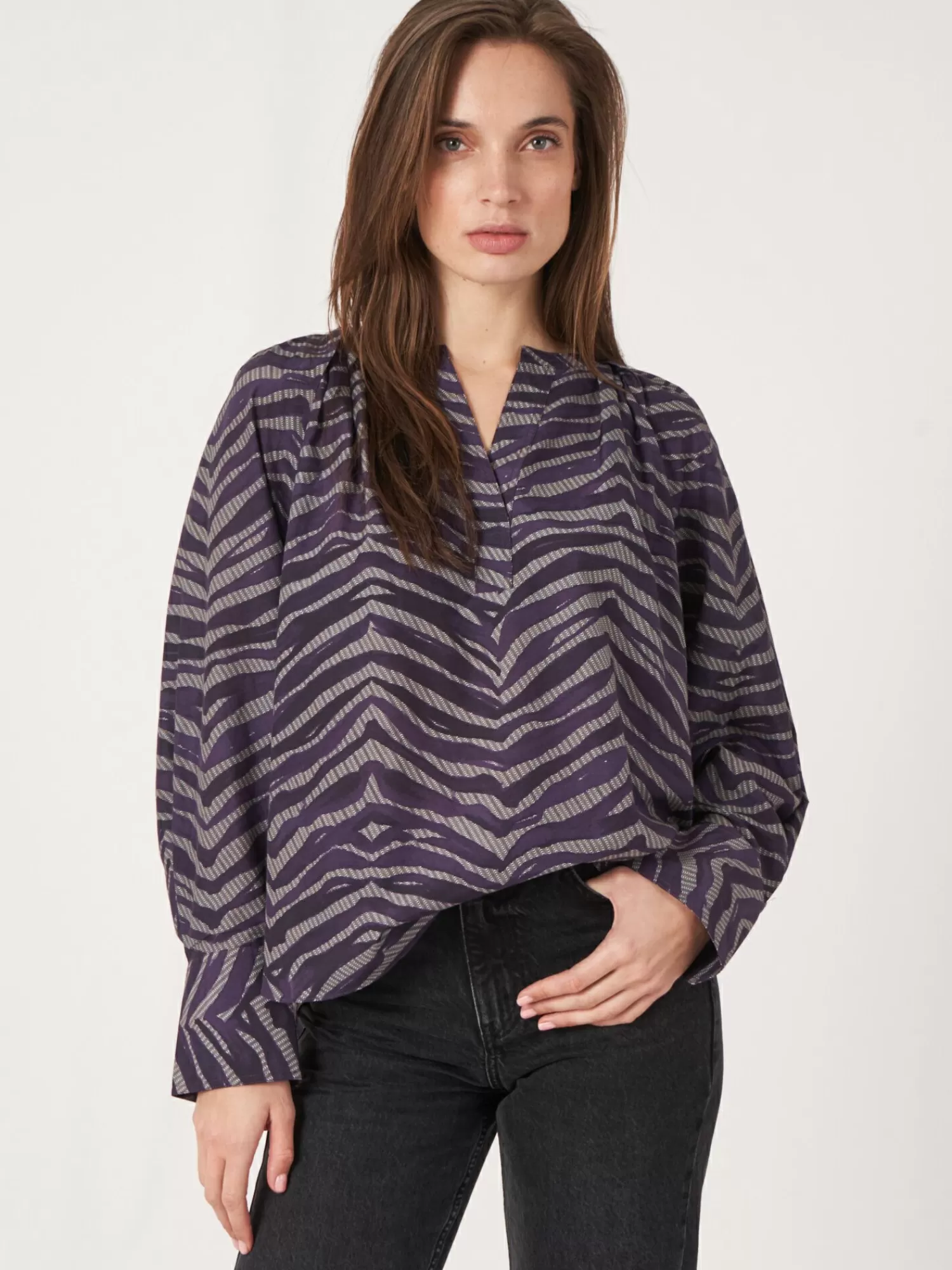 Hot Blouse Met Zebraprint Van Katoen-Zijde-Mix Dames Blouses