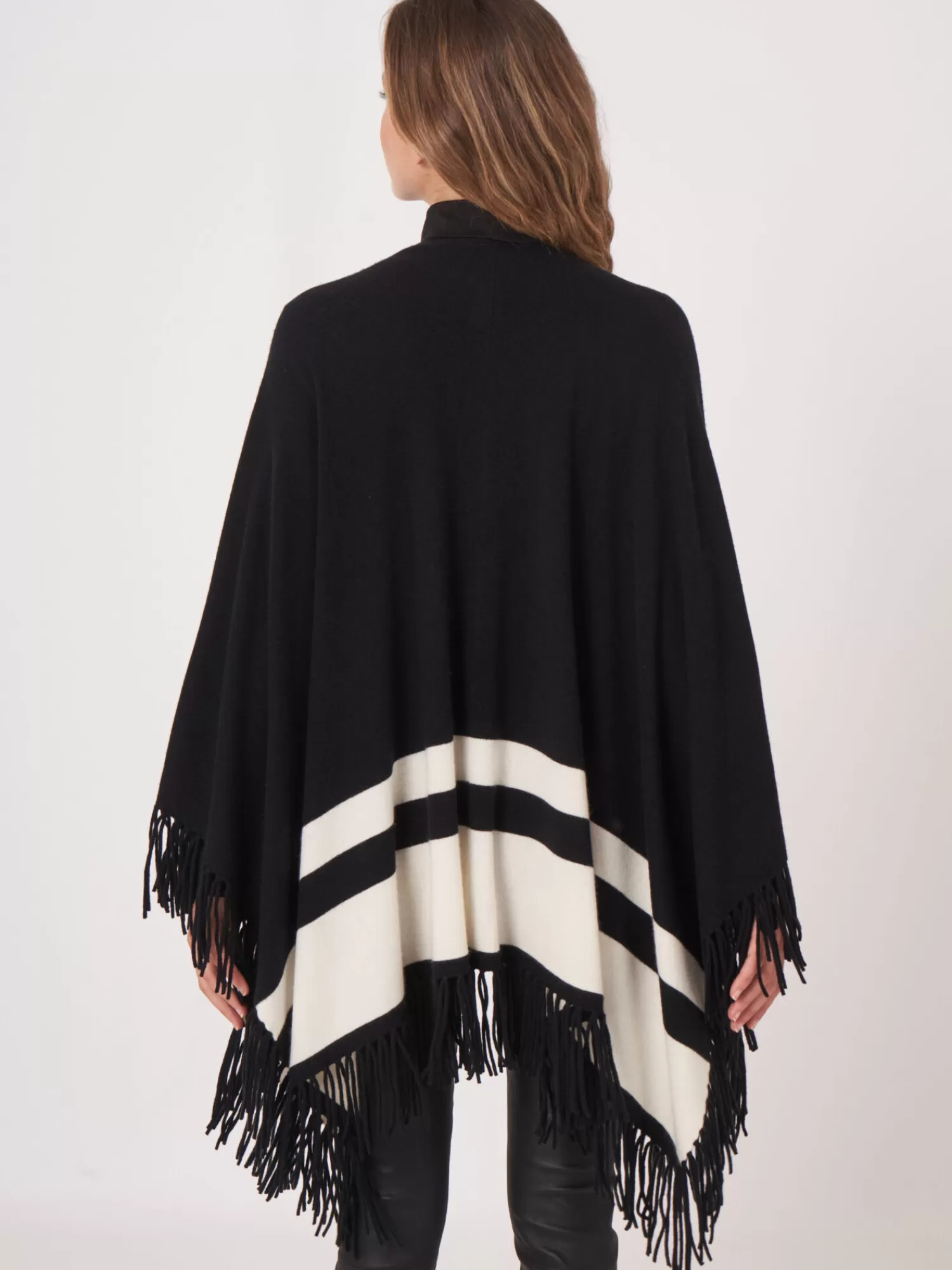 Cheap Cape Met Strepen En Franje Van Cashmere Melange Dames Poncho's