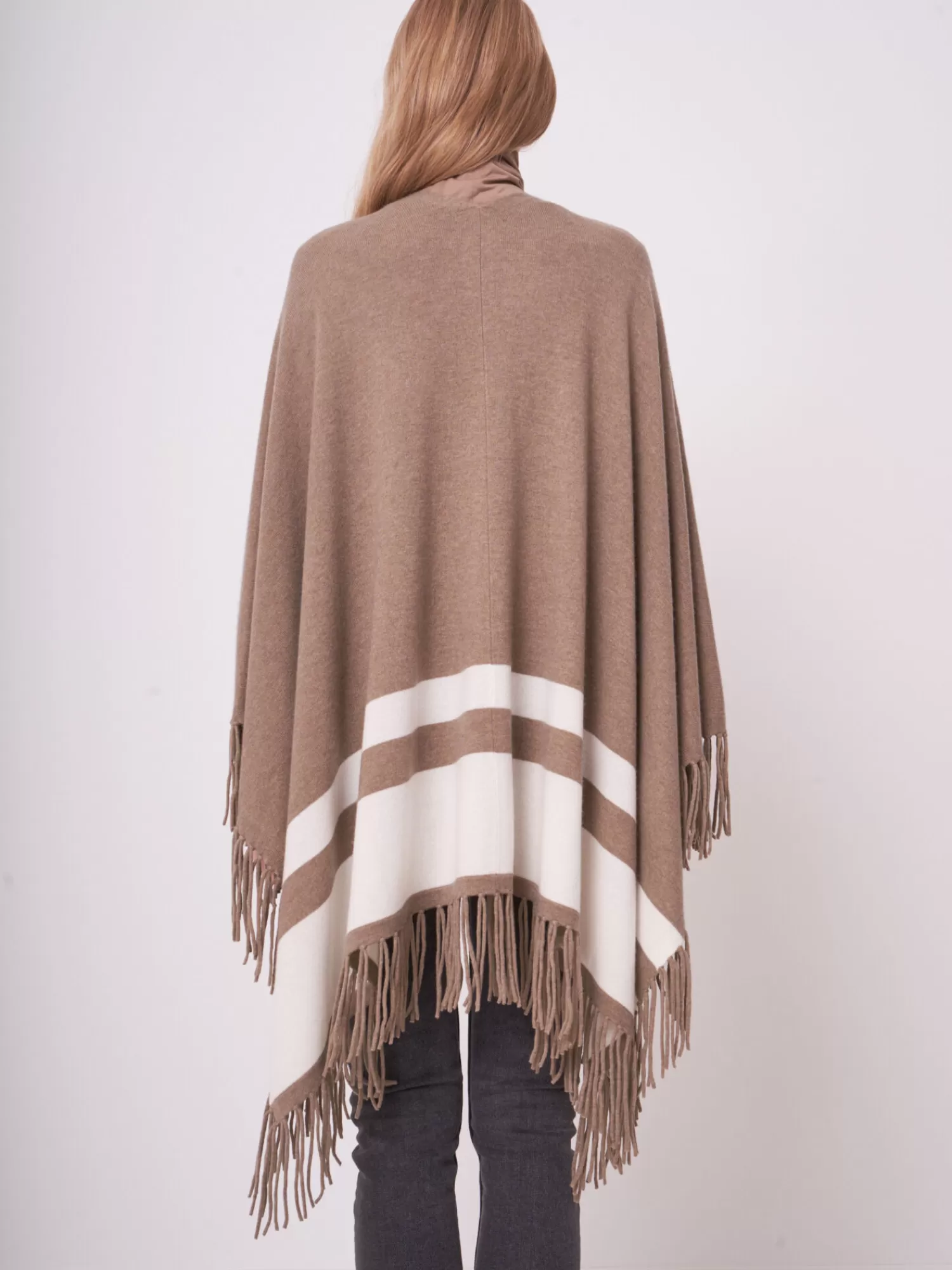 Outlet Cape Met Strepen En Franje Van Cashmere Melange Dames Poncho's