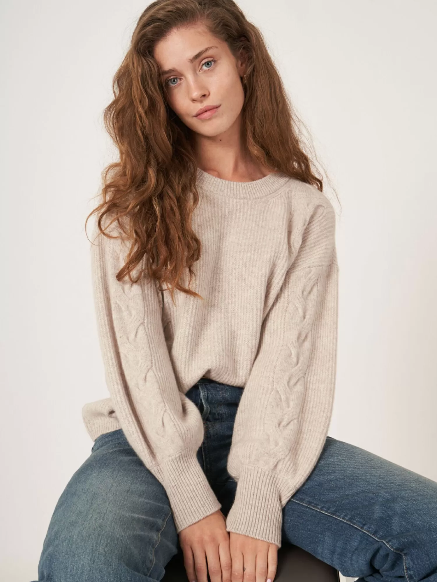 Discount Cashmere Pullover Met Textuur En Pofmouwen Dames Truien