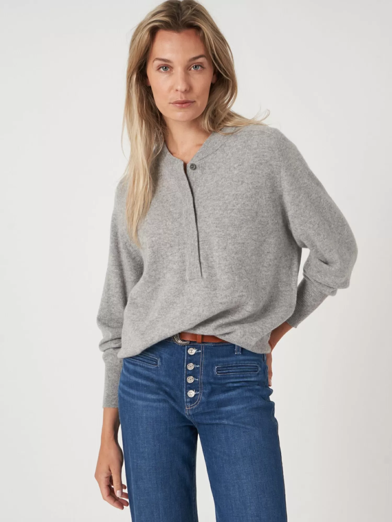 Flash Sale Cashmere Trui Met Baseballkraag En Halve Knoopsluiting Dames Truien