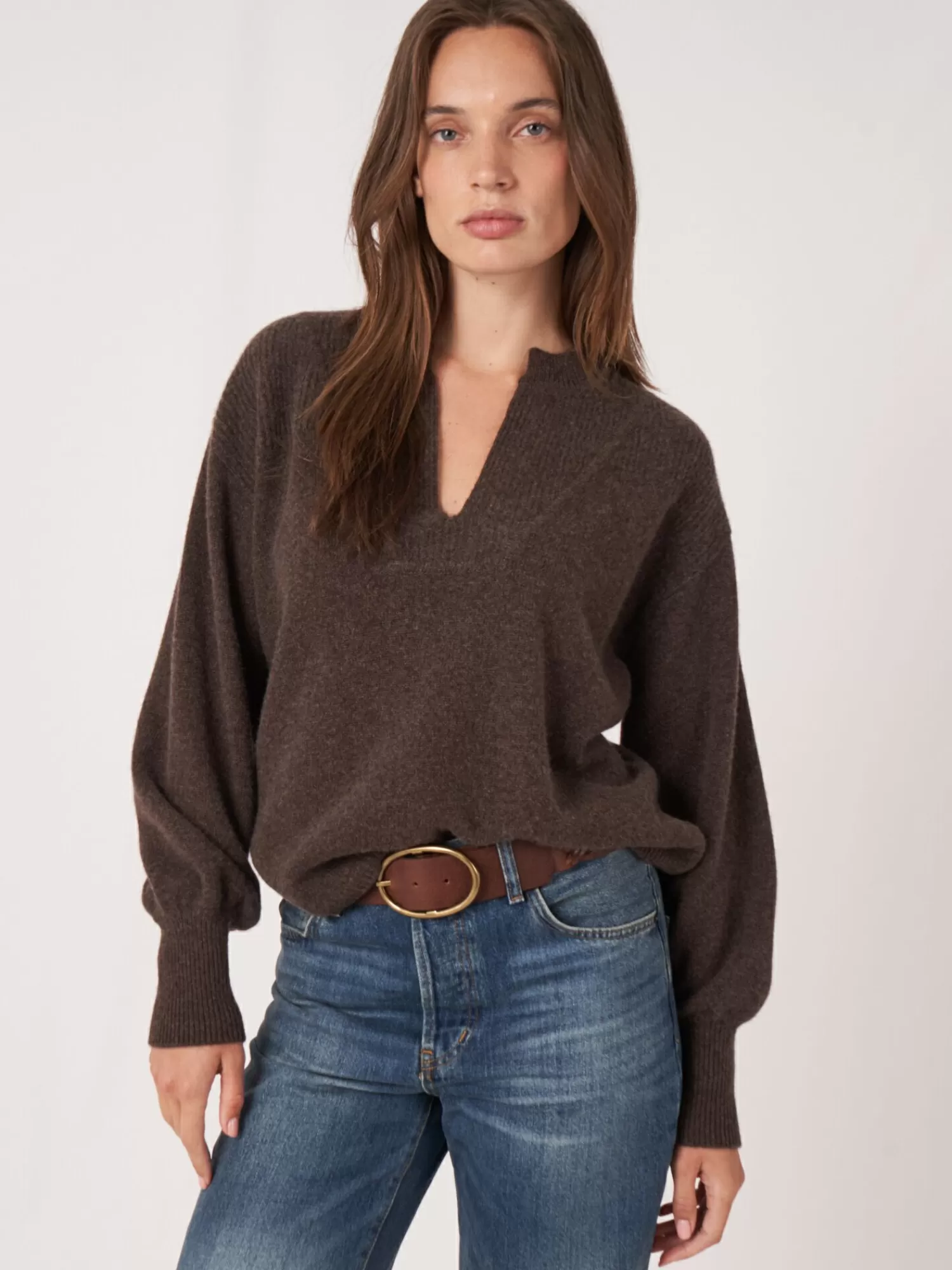 Shop Cashmere Trui Met Kraag Met Split En Rib Detail Dames Organic Cashmere