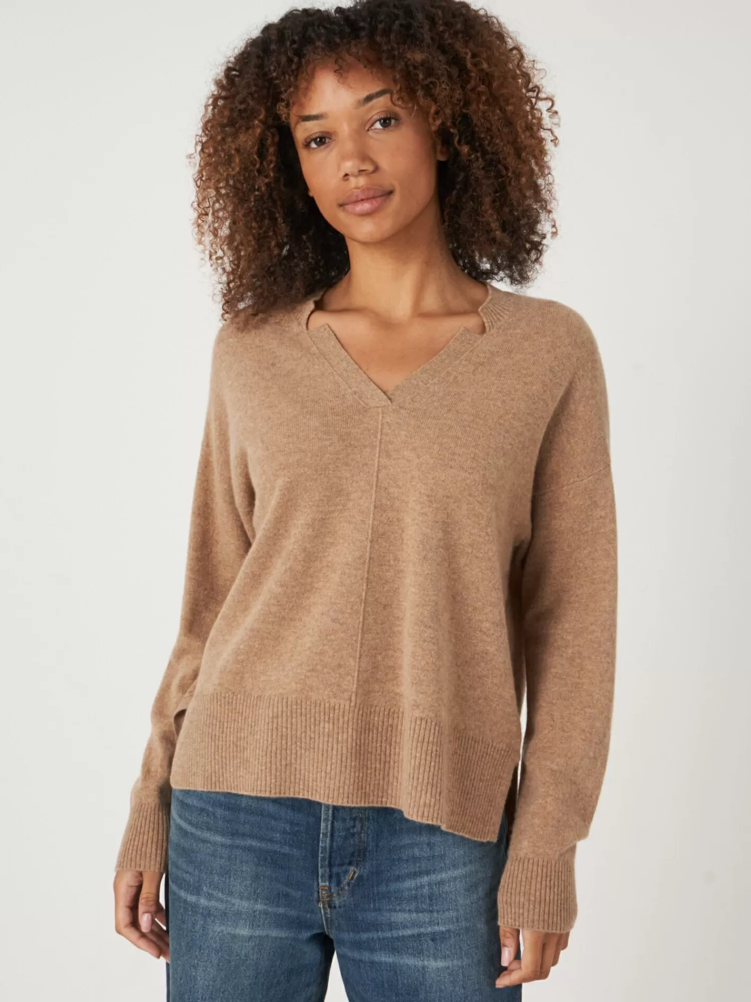 Cheap Cashmere Trui Met V-Hals En Zijsplitten Dames Organic Cashmere