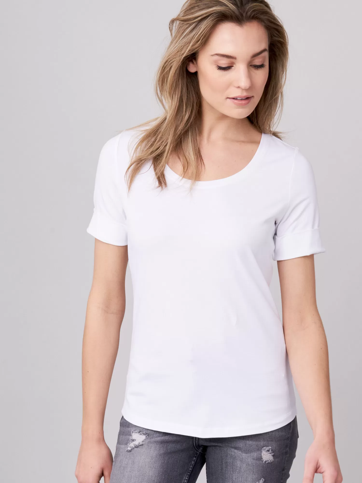 Online Dames T-Shirt Met Opgerolde Mouwen Dames Tops