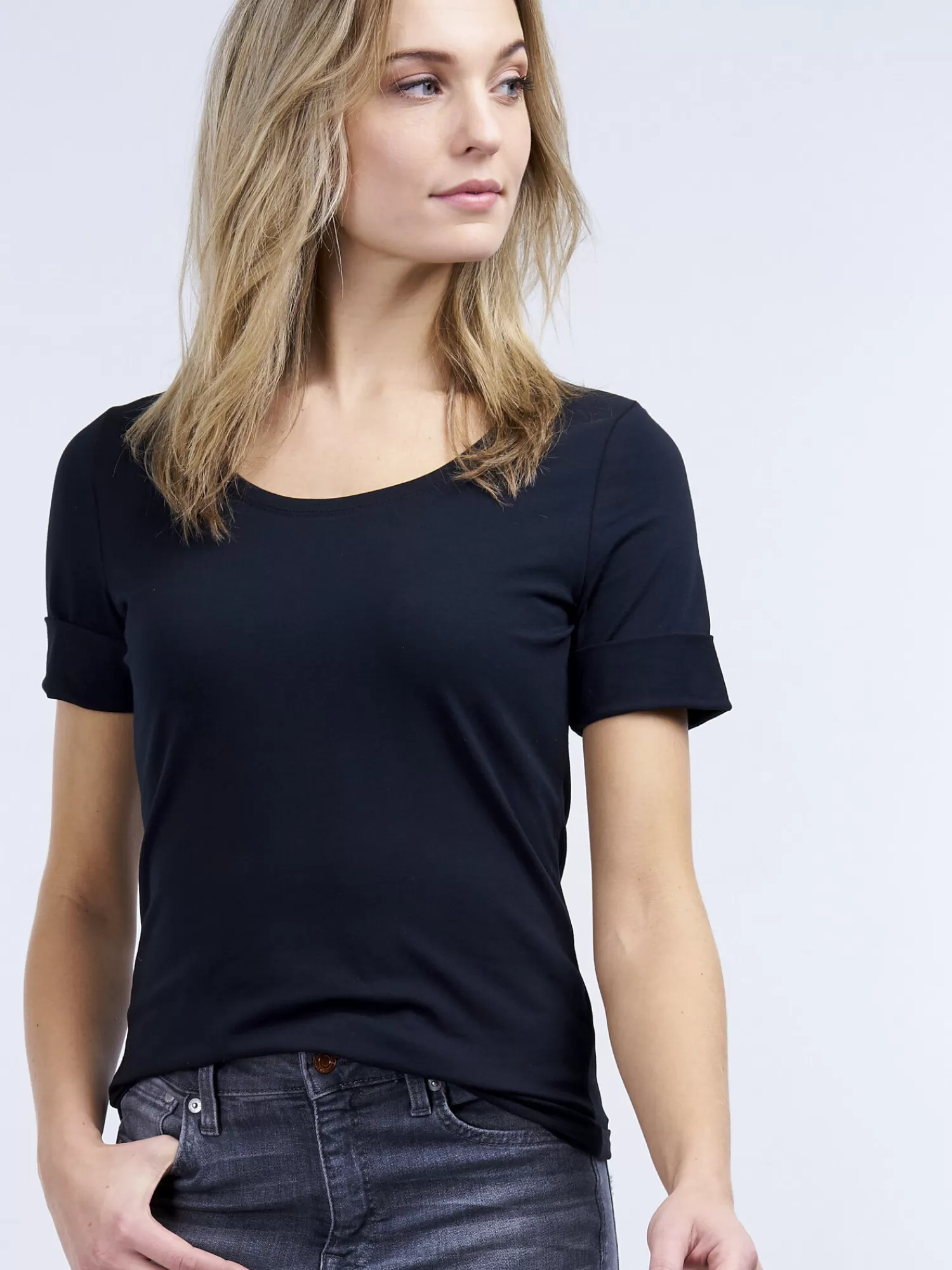 Best Sale Dames T-Shirt Met Opgerolde Mouwen Dames Tops