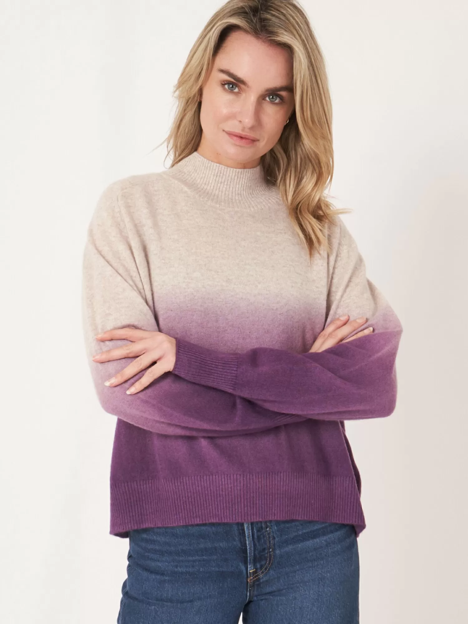 Discount Dip Dye Cashmere Trui Met Opstaande Kraag Dames Truien