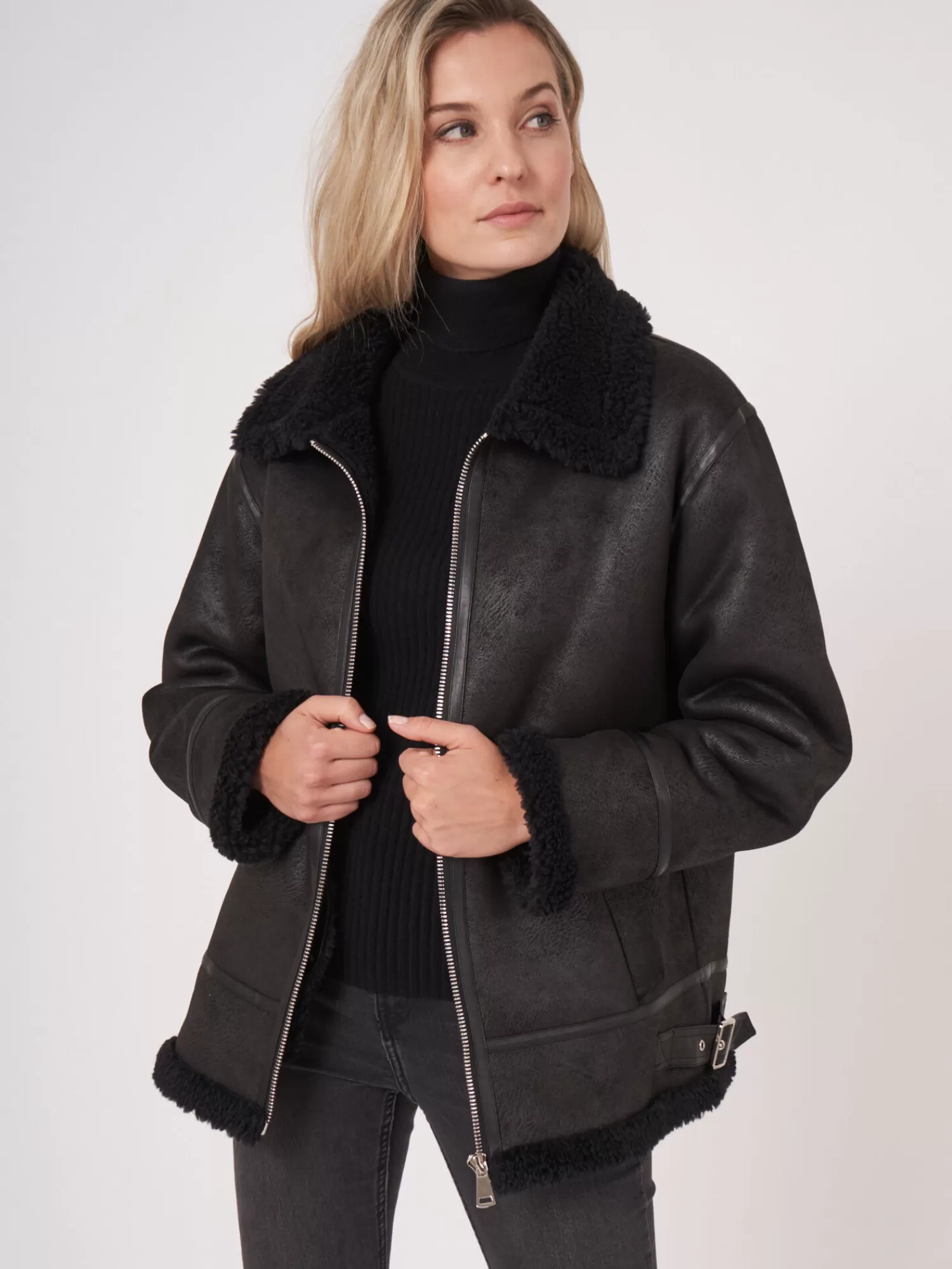 Hot Faux Shearling Bikerjas Dames Jassen