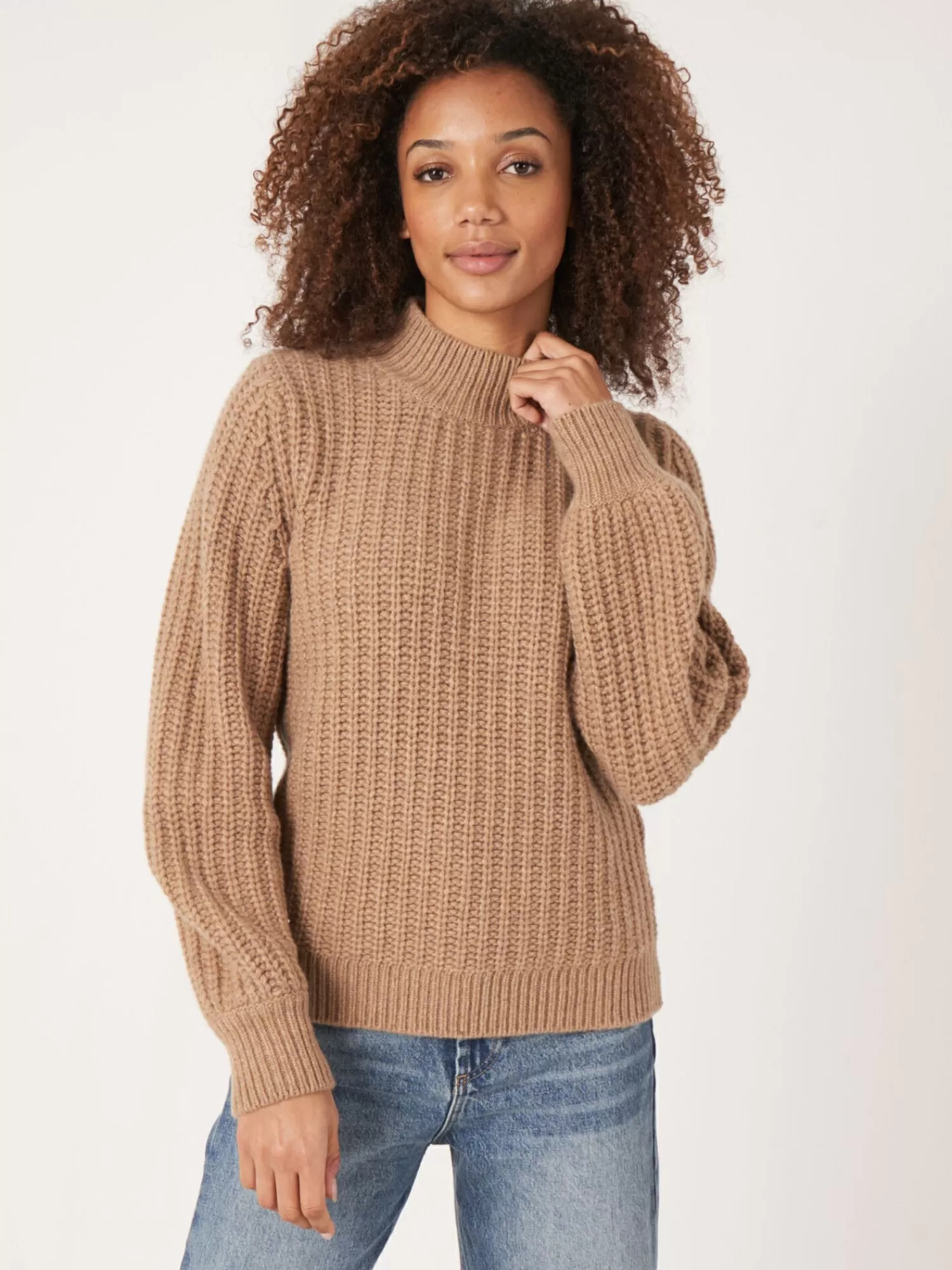 Cheap Grof Gebreide Cashmere Trui Met Rib Dames Truien