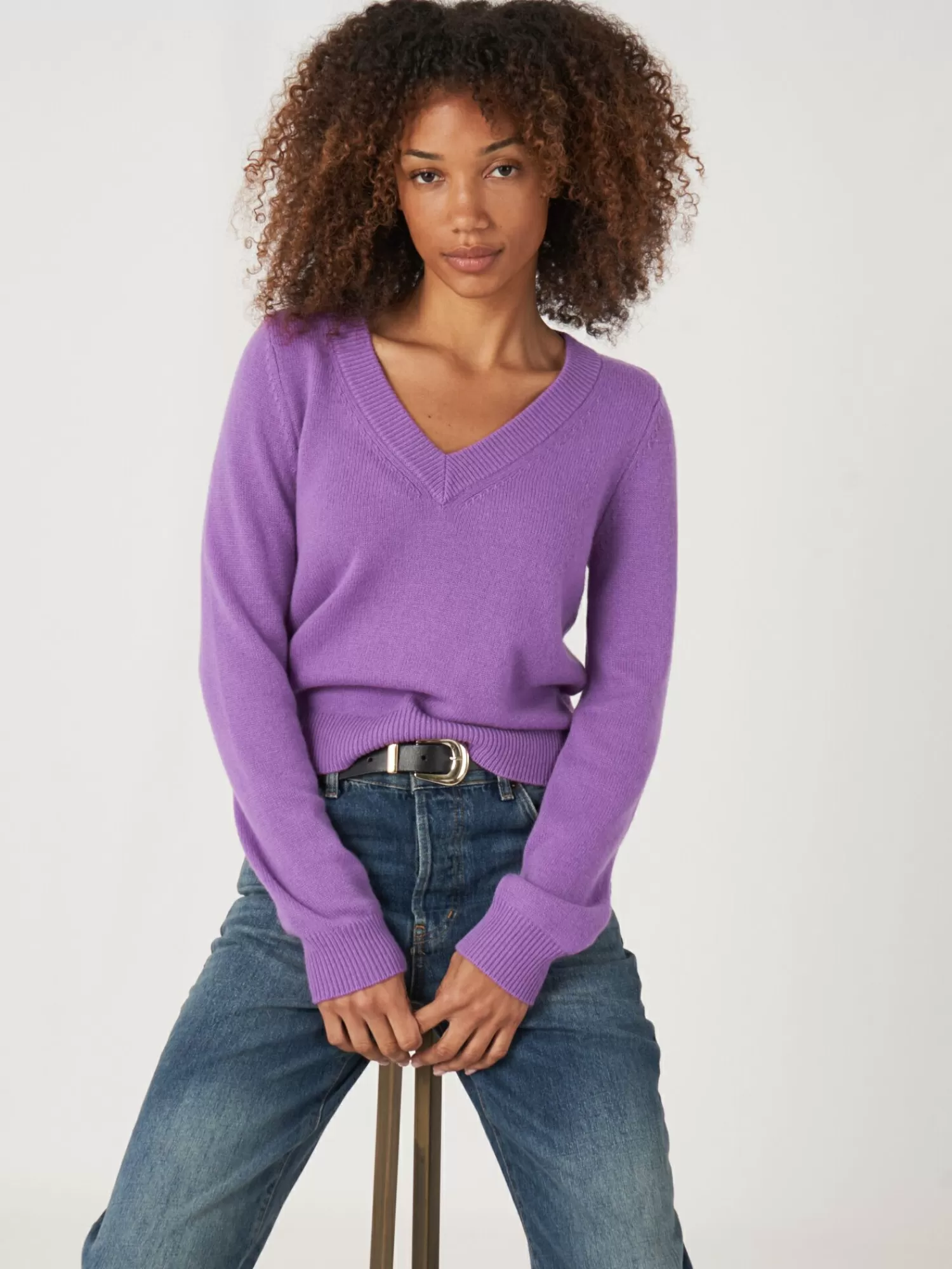 Clearance Korte Cashmere Sweater Met V-Hals Dames Truien