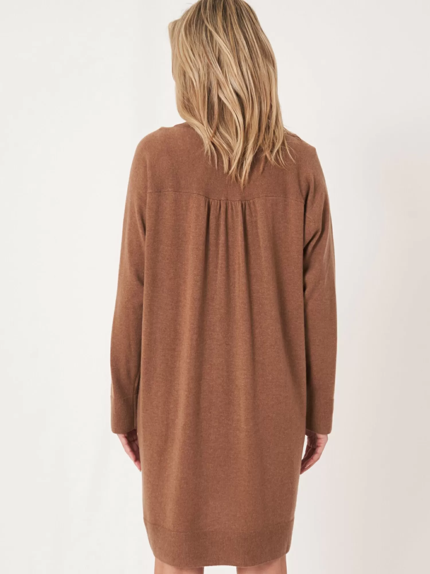 Store Loose Fit Cashmere Gebreide Jurk Met Geribde Opstaande Kraag Dames Jurken En Rokken