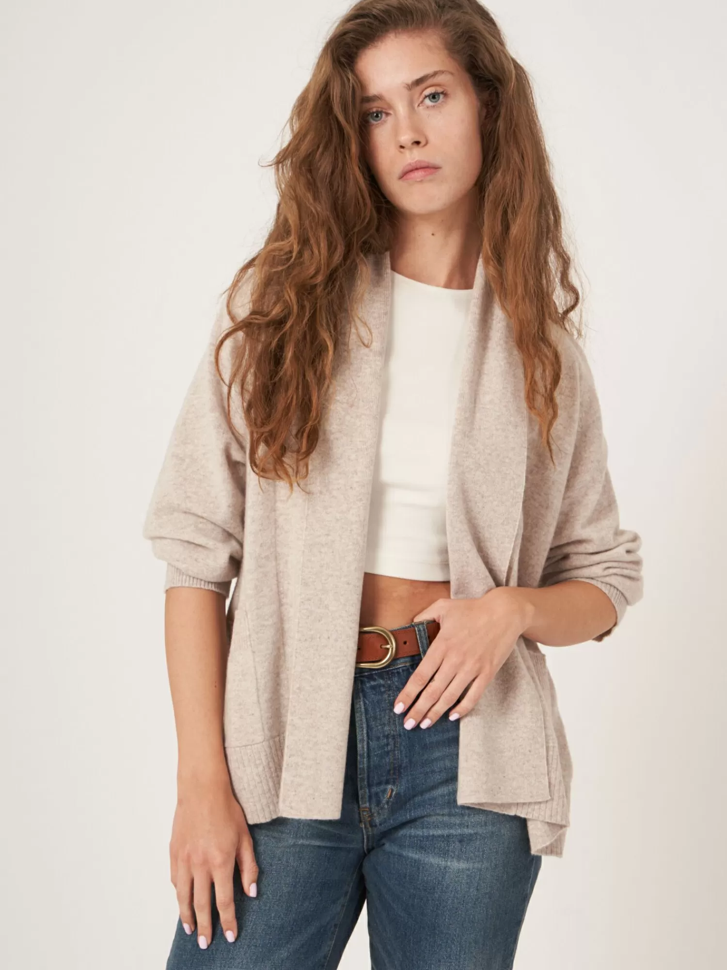 Outlet Open Cashmere Open Sjaalkraag Vest Met Zakken Dames Vesten