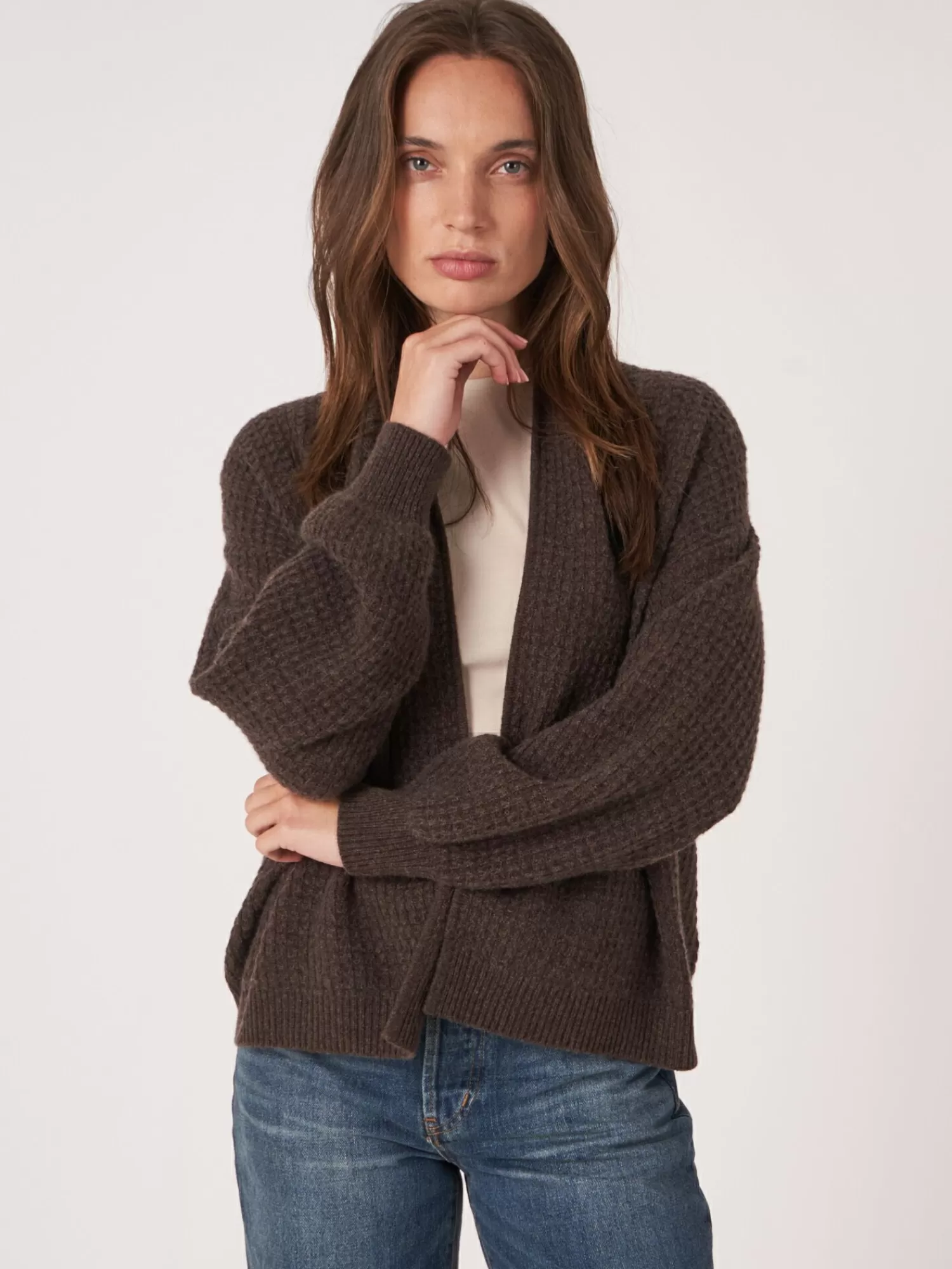 Discount Open Cashmere Vest Met Textuur Dames Vesten