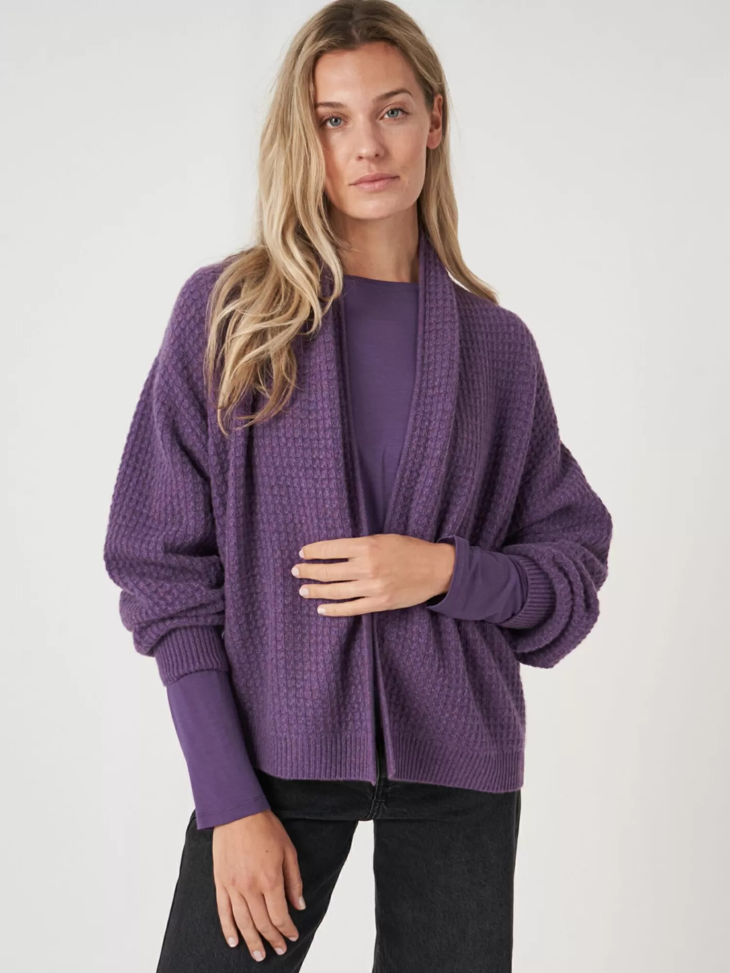 New Open Cashmere Vest Met Textuur Dames Vesten