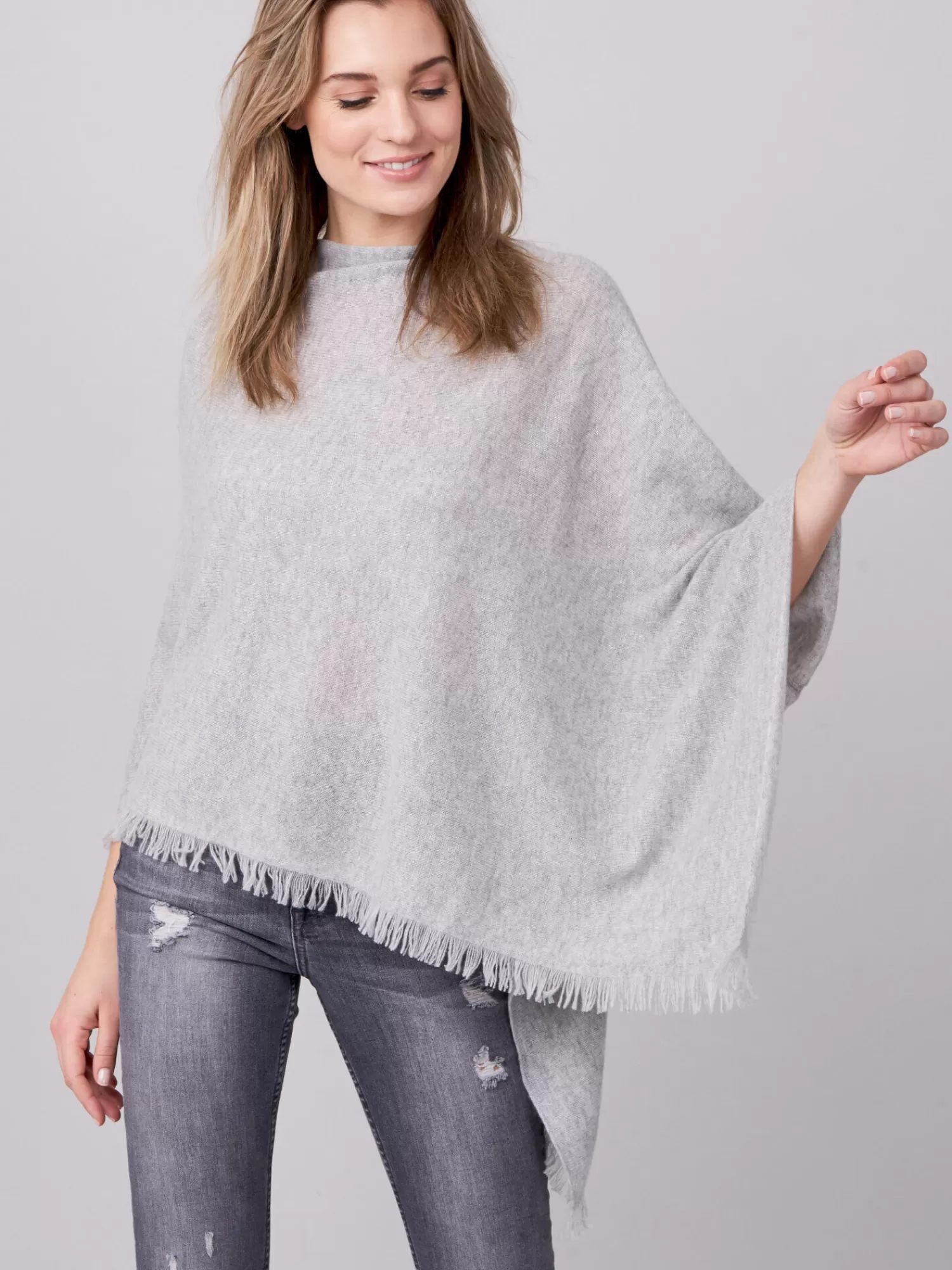 Cheap Organisch Cashmere Poncho Met Franjes Dames Poncho's