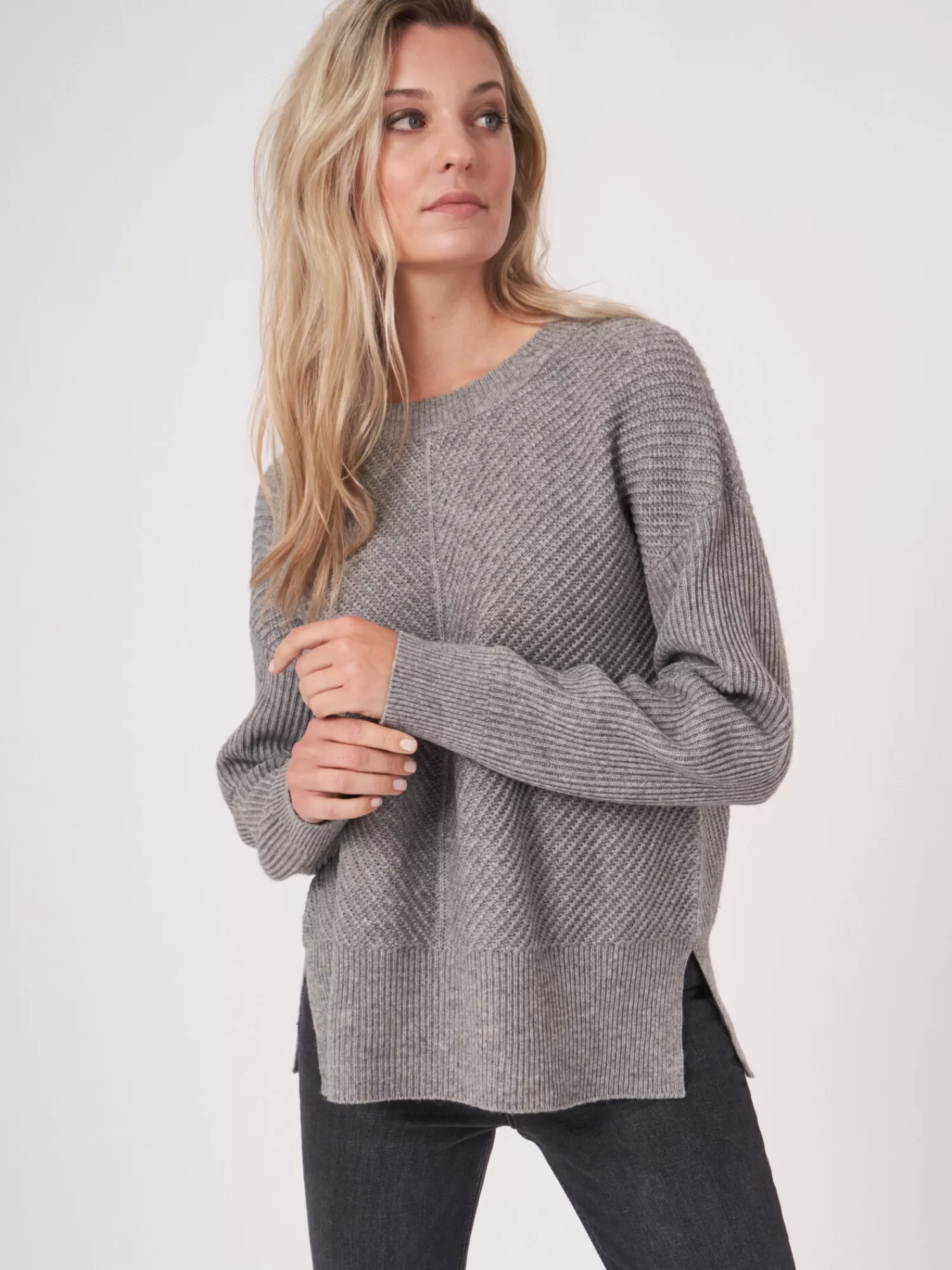 Hot Oversized Gebreide Trui Met Diagonale Rib Dames Truien