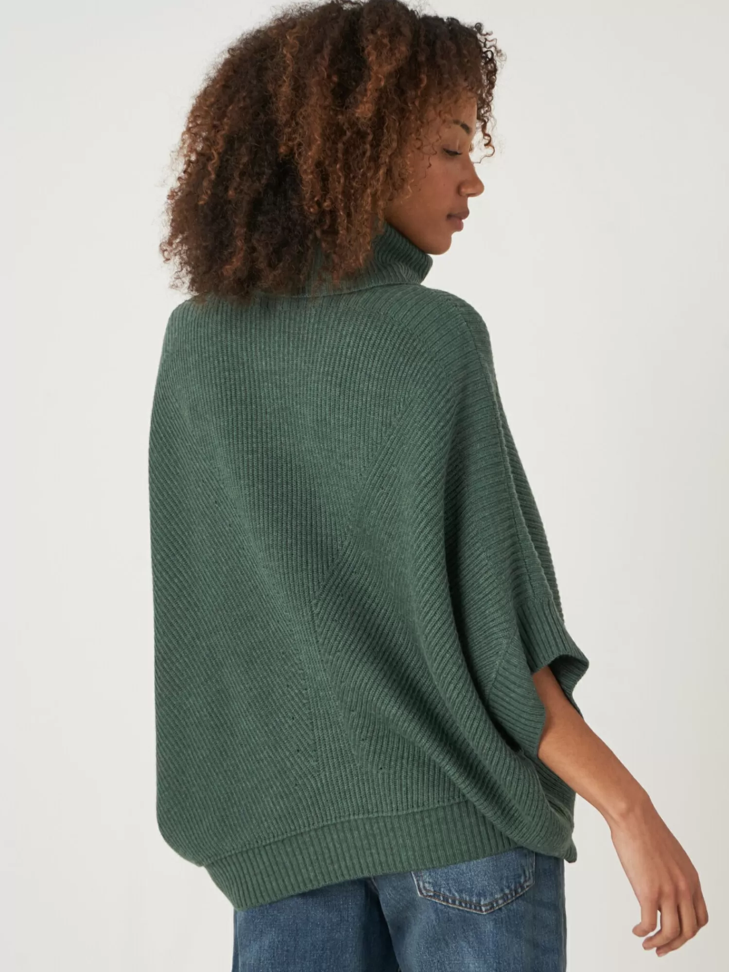 New Oversized Poncho Trui Met Rolkraag Dames Truien