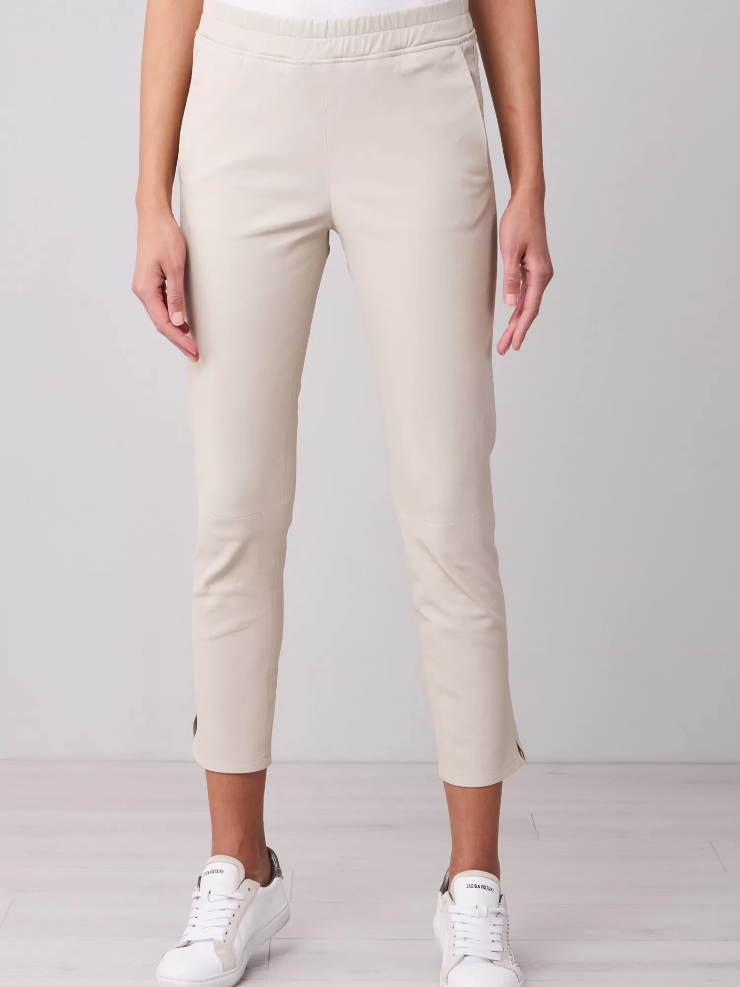 Cheap Pantalon Met Split Van Leer Met Stretch Dames Leer