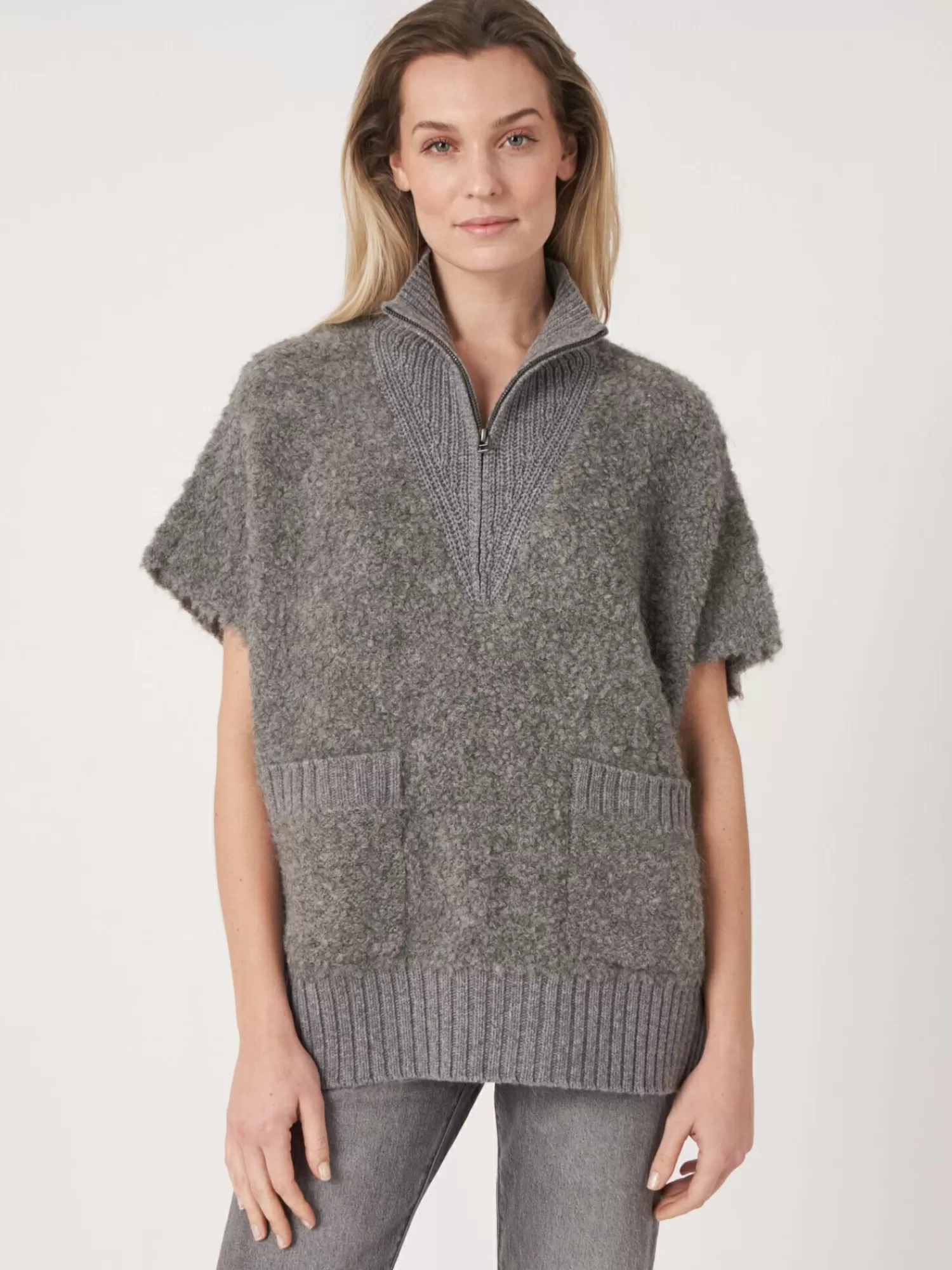 Flash Sale Poncho Trui Met Gebreide Ritskraag Van Italiaanse Garen Dames Truien