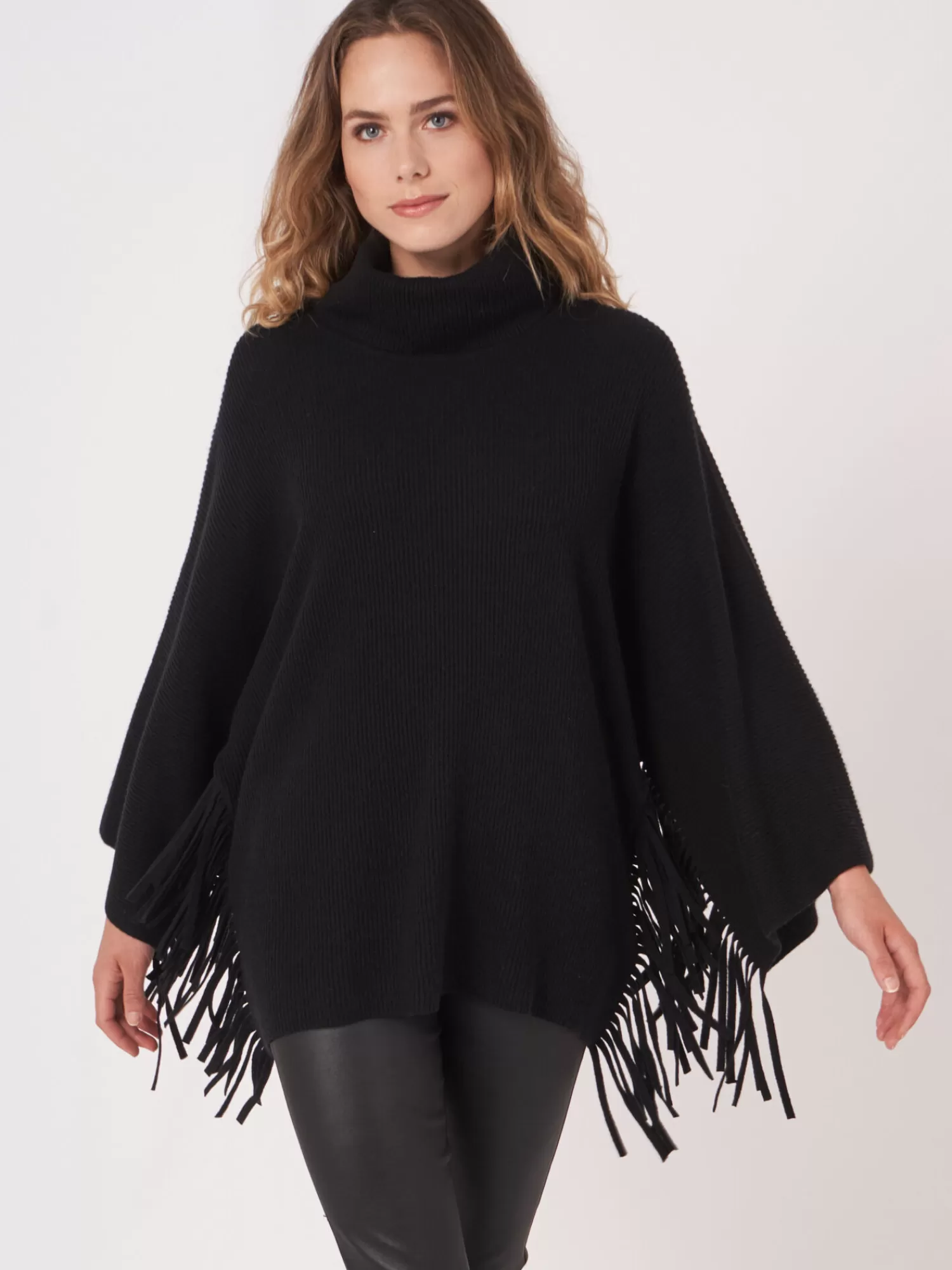 Cheap Poncho Trui Met Rolkraag En Franjes Dames Poncho's