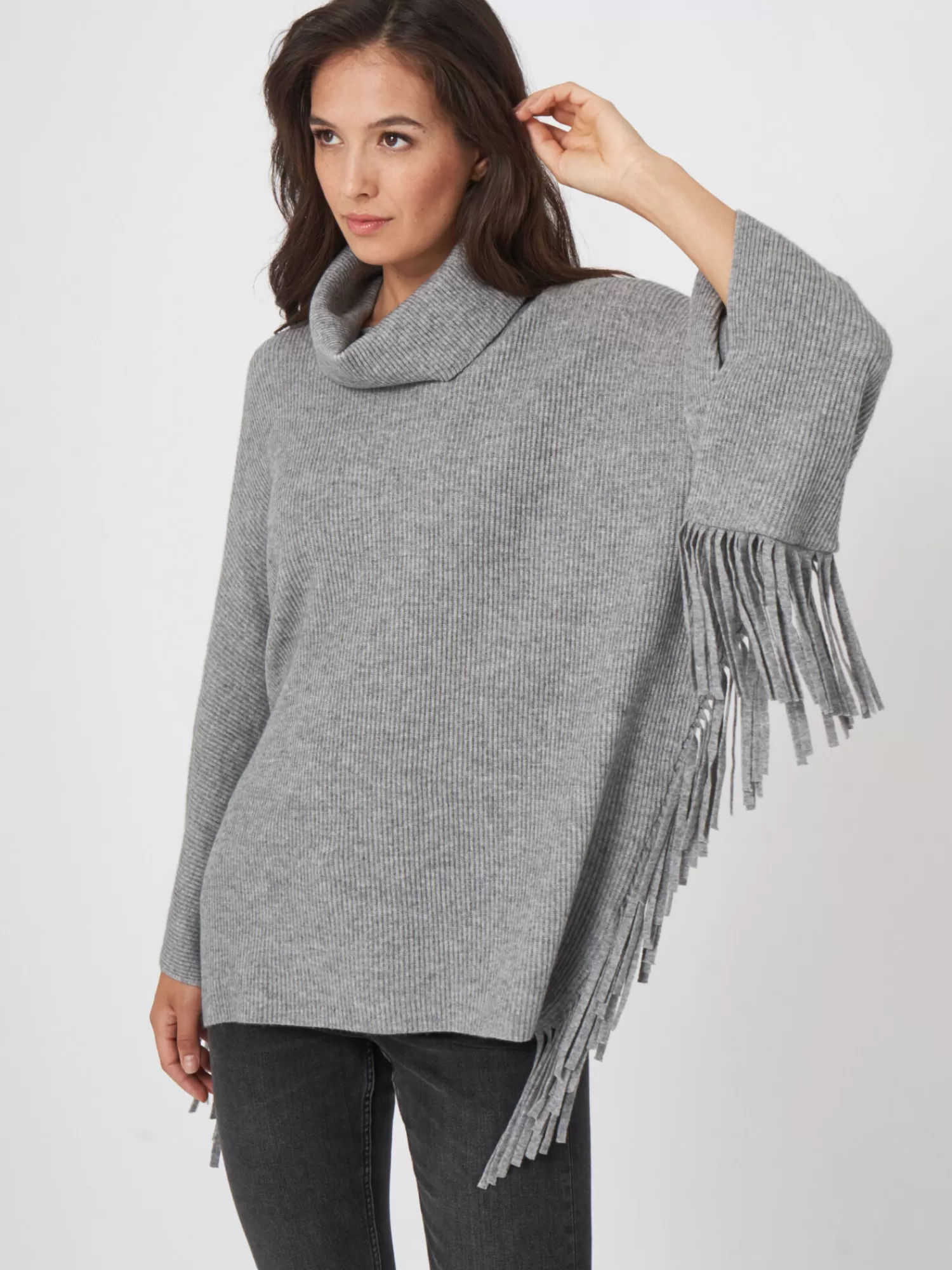 Cheap Poncho Trui Met Rolkraag En Franjes Dames Poncho's