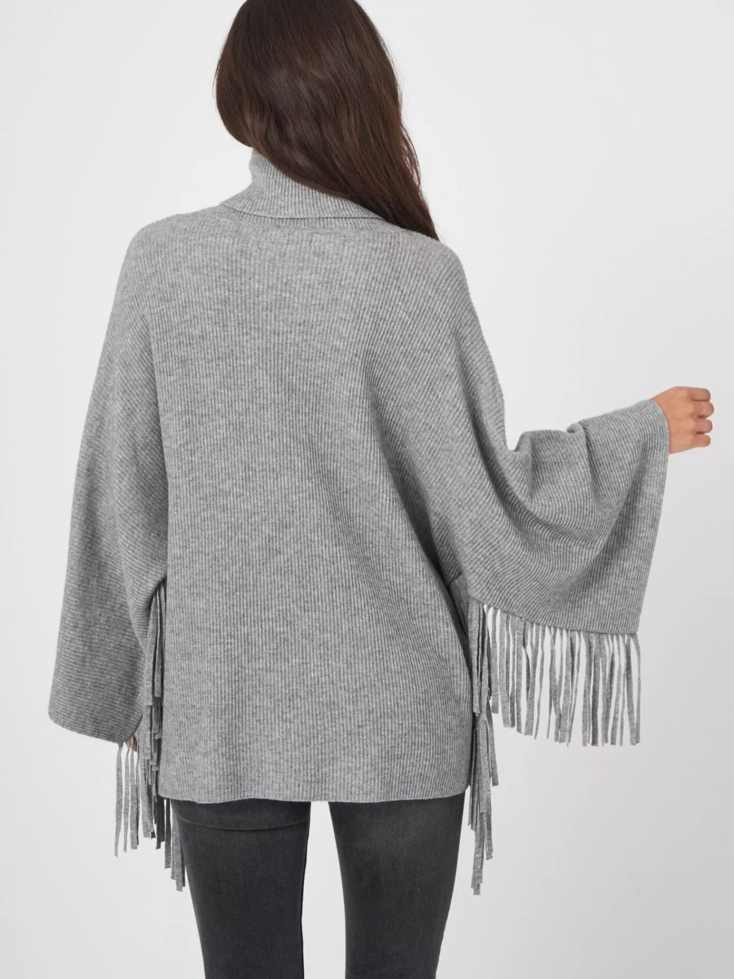 Cheap Poncho Trui Met Rolkraag En Franjes Dames Poncho's