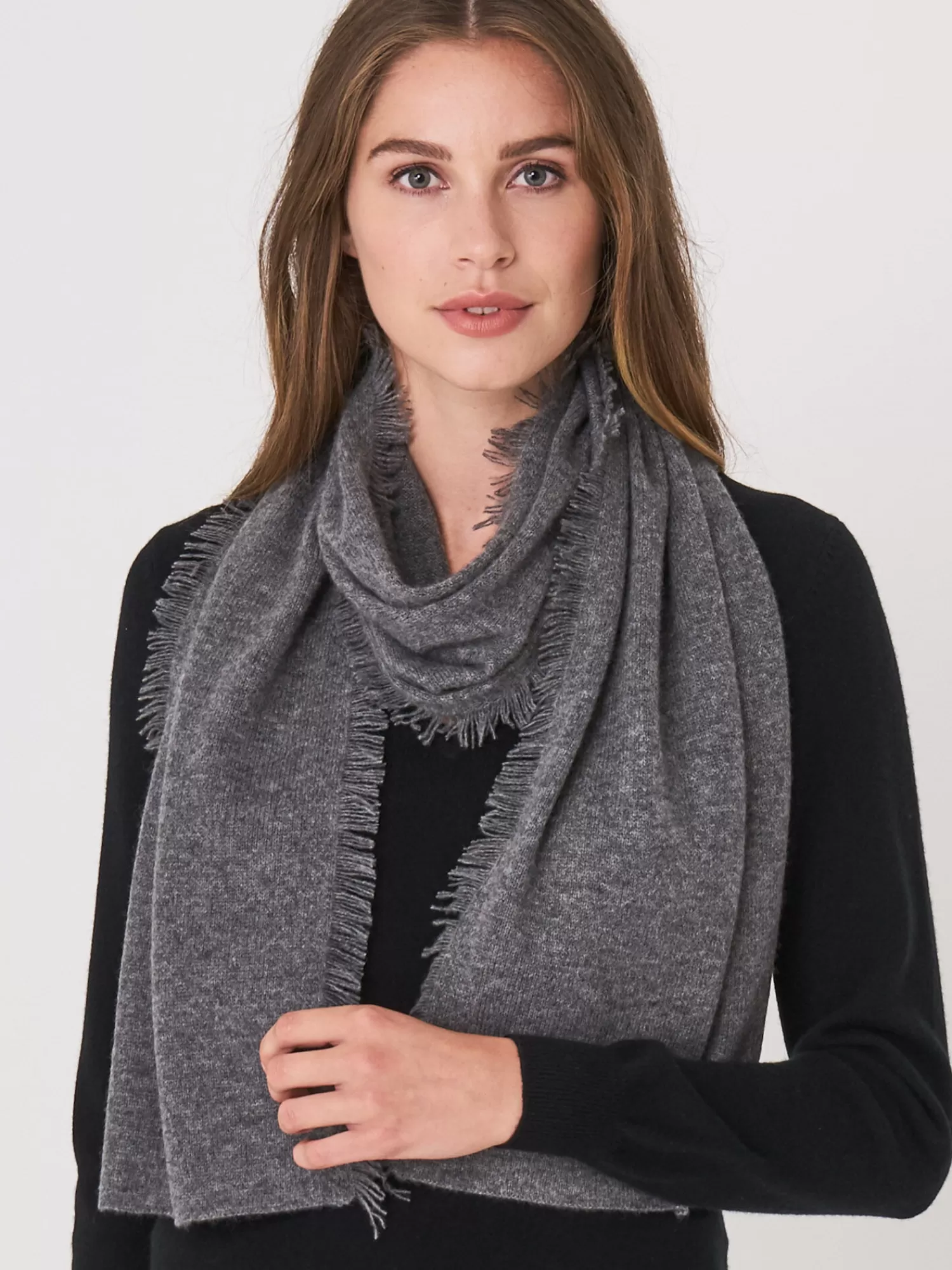 Outlet Sjaal Met Franjes Van Biologisch Cashmere Dames Sjaals