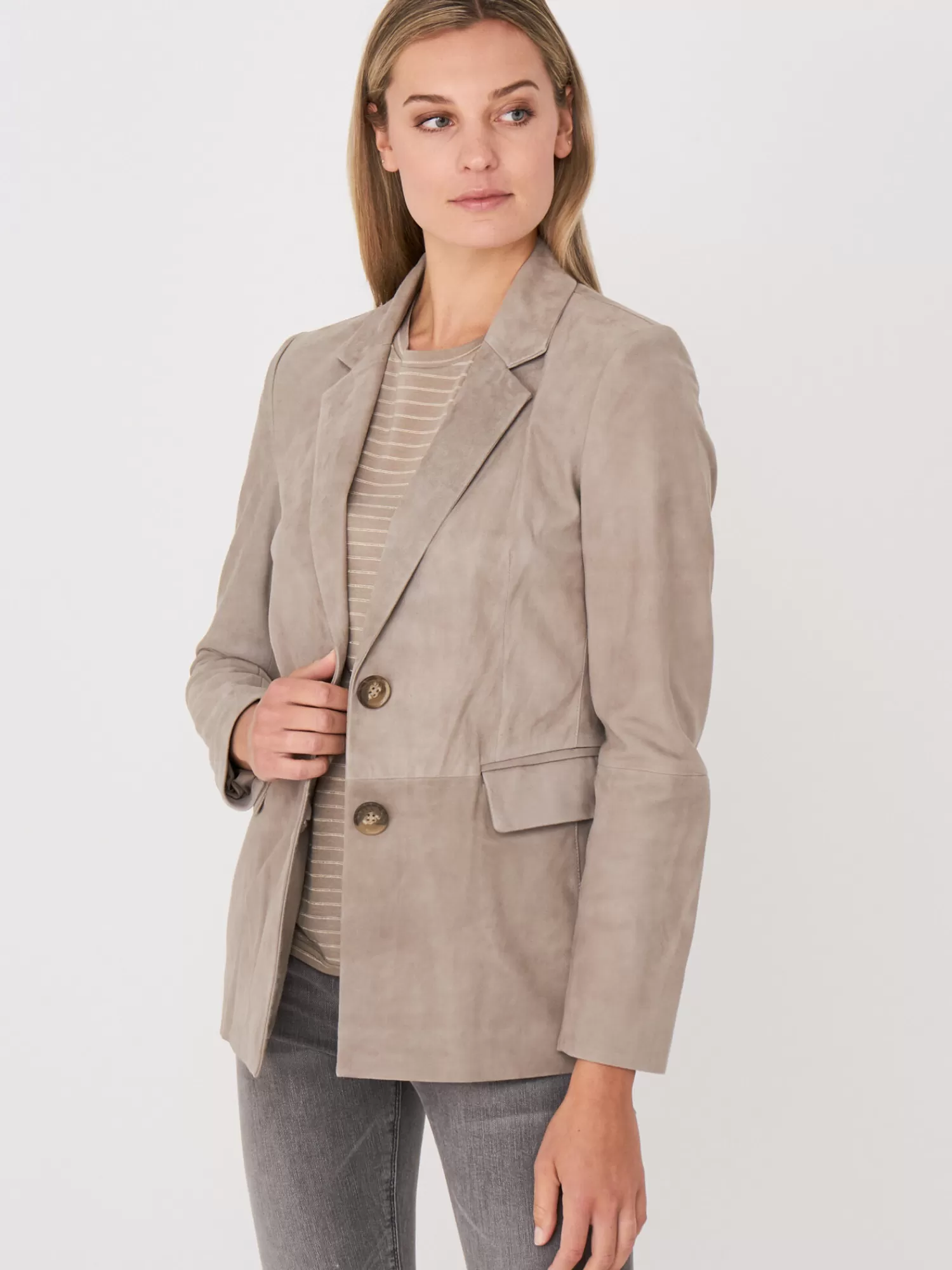 Cheap Suede Blazer Met Getailleerde Fit Dames Leer