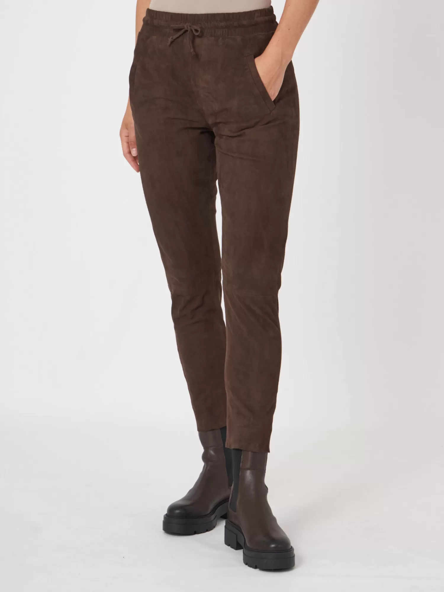 Best Suede Leren Broek Met Elastische Tailleband Dames Broeken