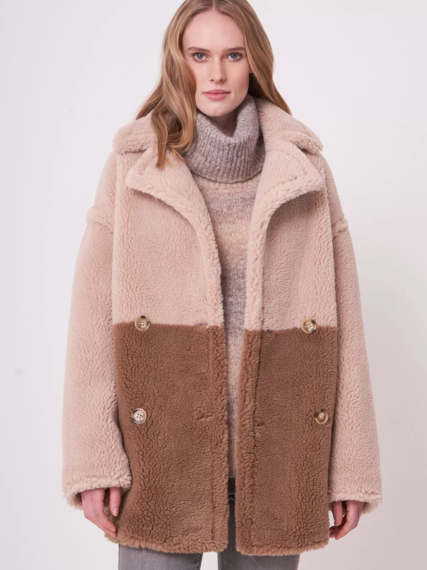 Cheap Tweekleurige Omkeerbare Faux Shearling Jas Dames Leer